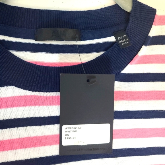 ATM Anthony Thomas Melillo Striped Long Sleeve Sweater Top in Pink and B… - Picture 5 of 8